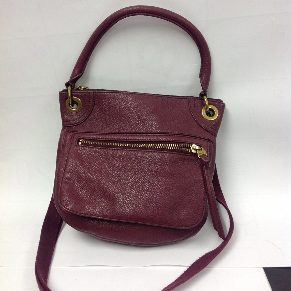 Fossil Red Leather Handbag Burgundy Pebble - Picture 2 of 3